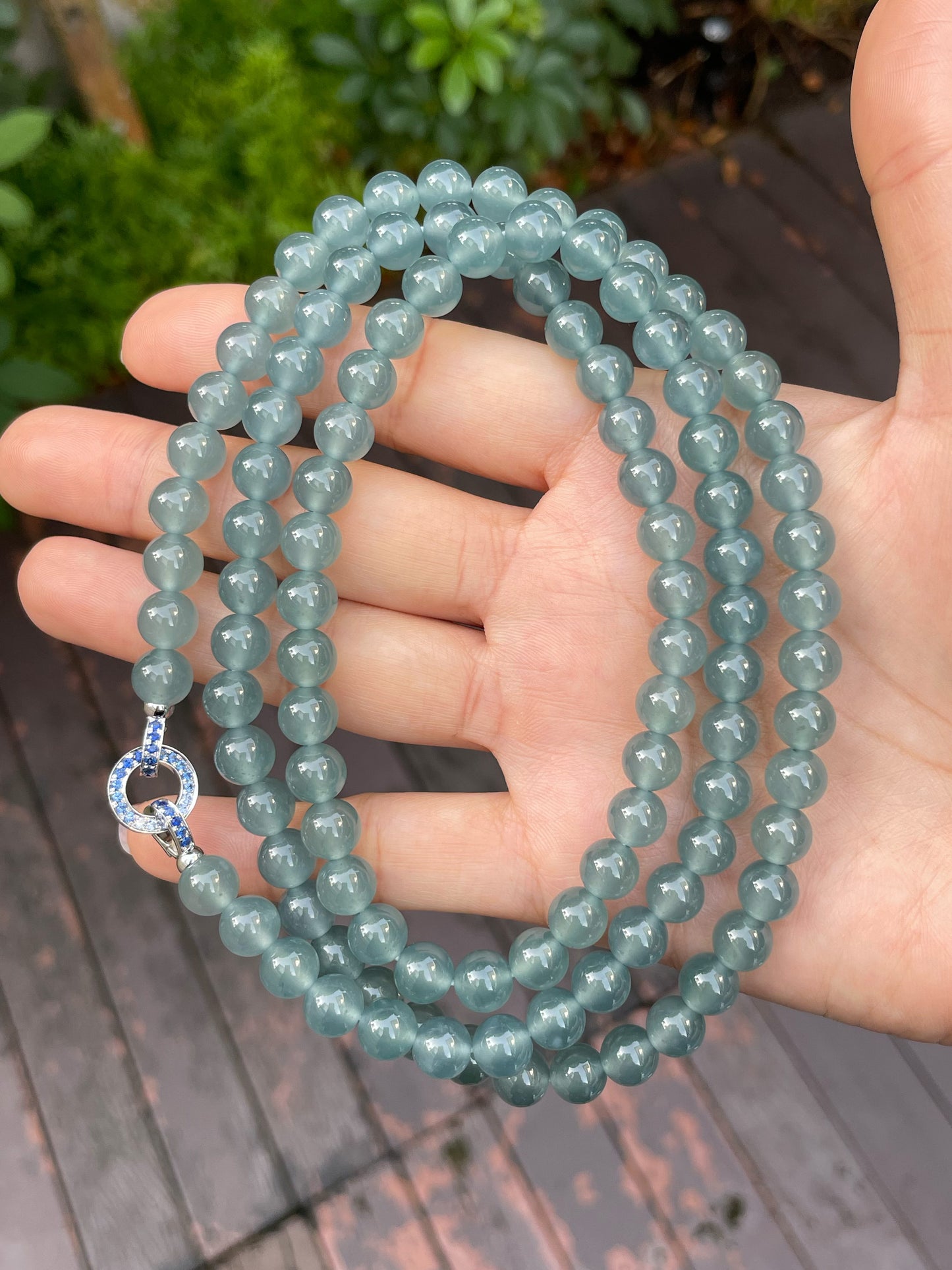 Icy Blue Jade Beads Necklace (NJN018)