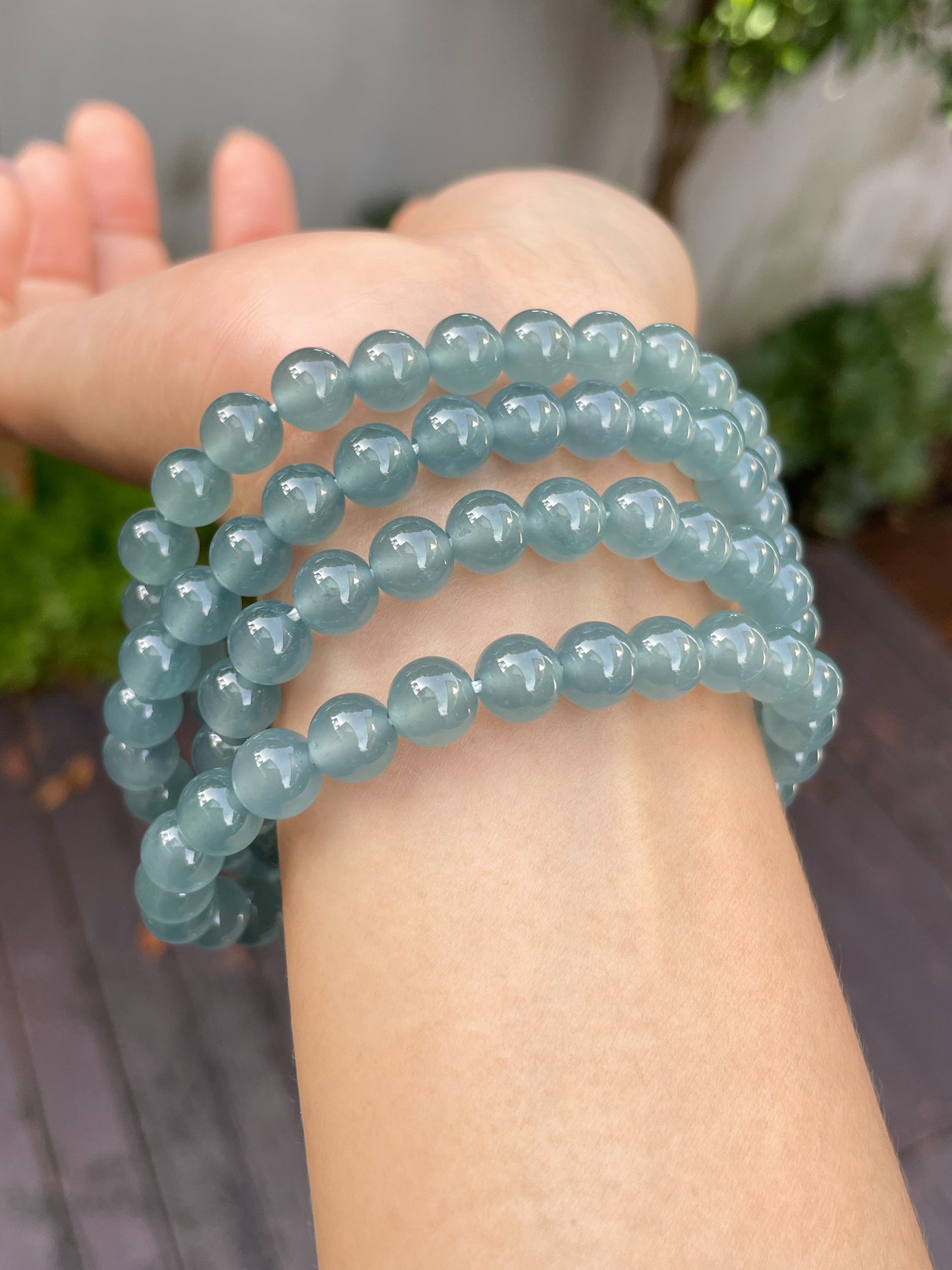 Icy Blue Jade Beads Necklace (NJN018)