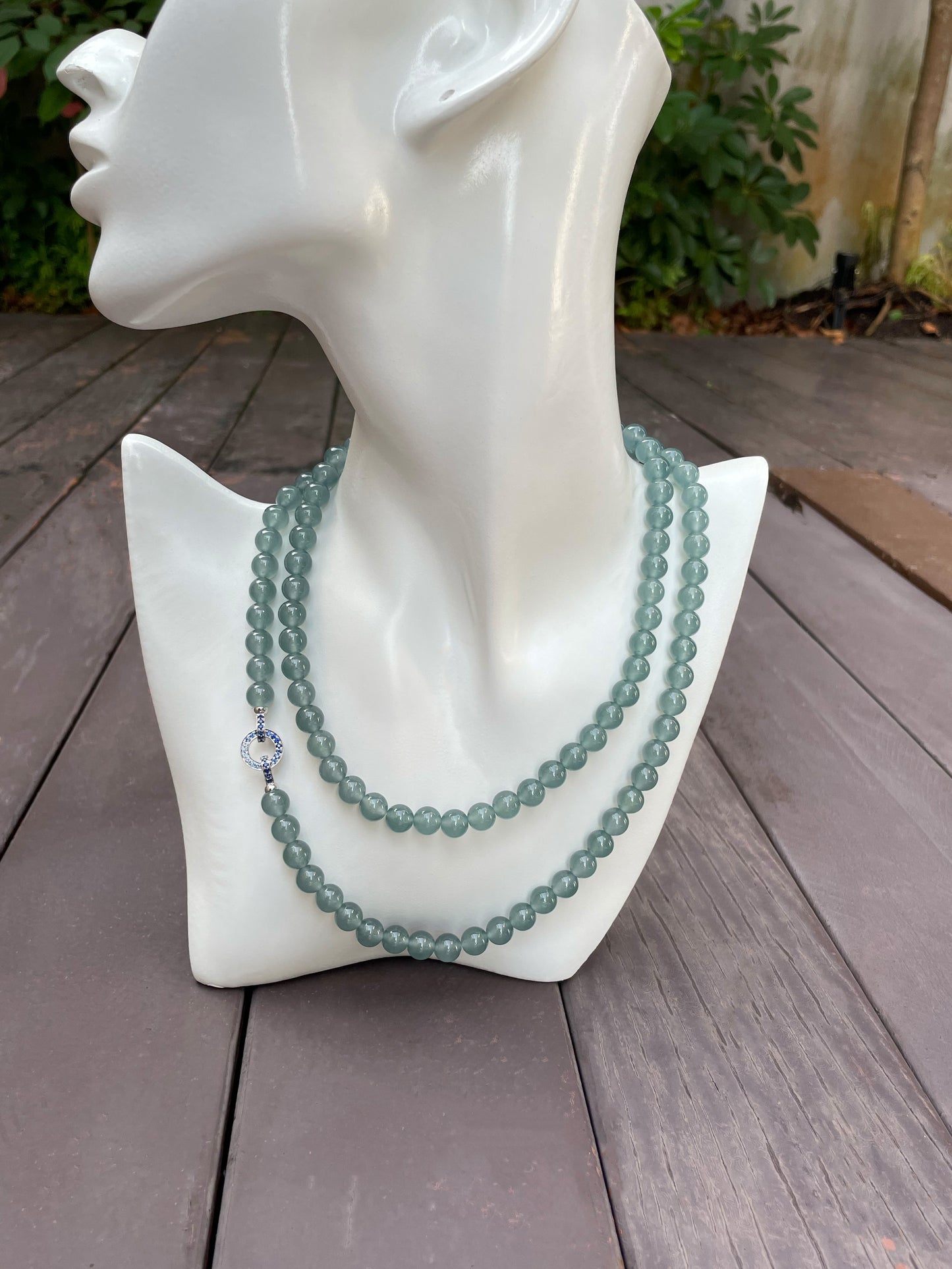 Icy Blue Jade Beads Necklace (NJN018)