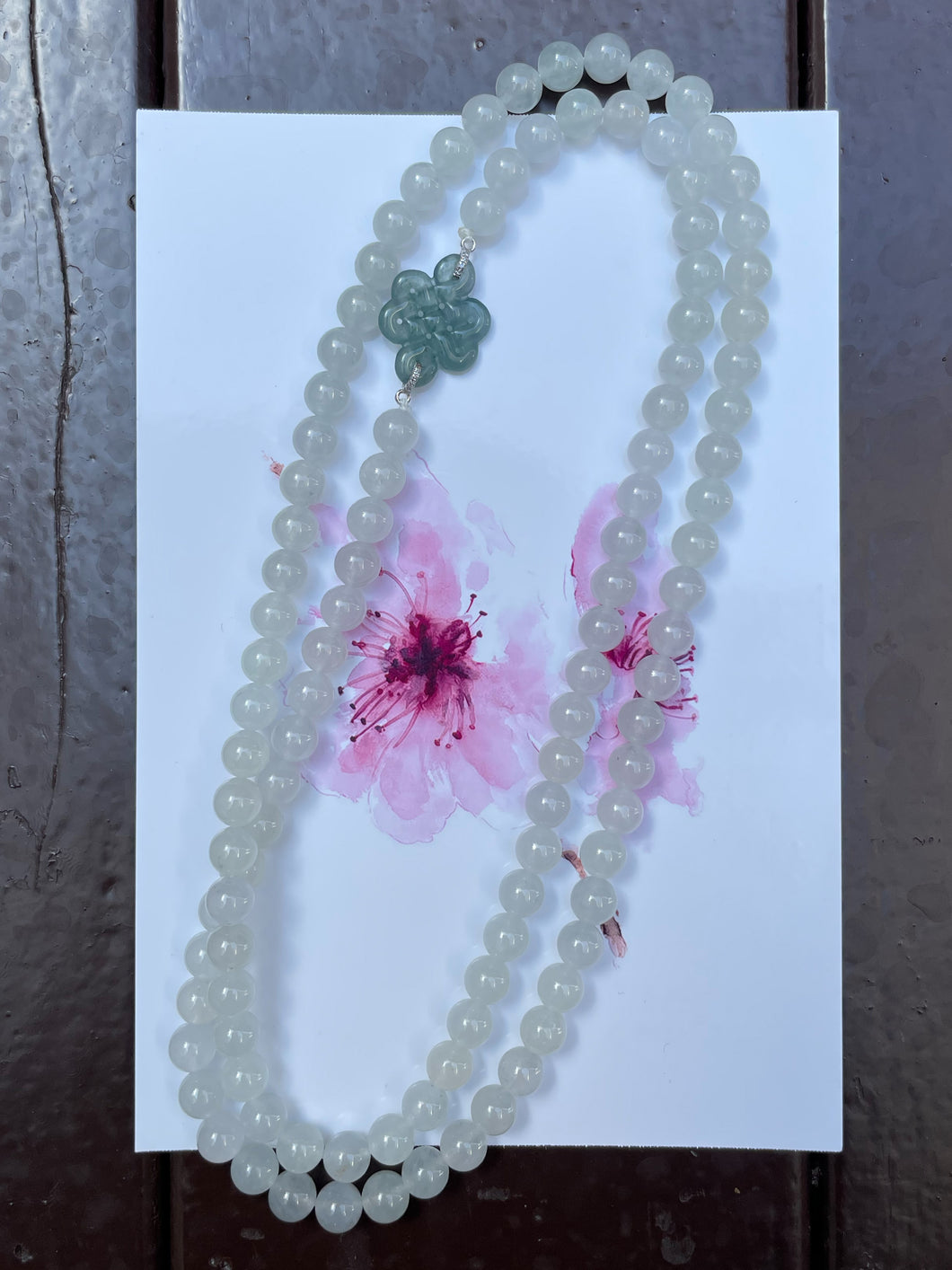 Icy White Jade Beads Necklace (NJN019)