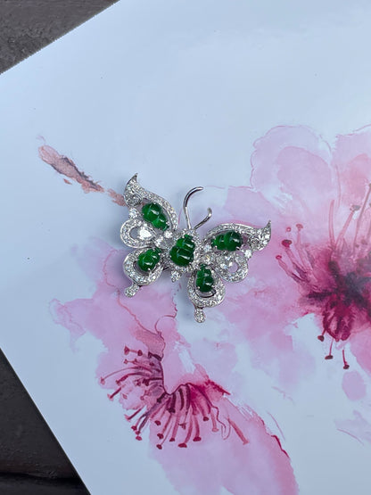 Green Jade Hu Lu 葫芦 Pendant / Brooch - Butterfly Design (NJP023)
