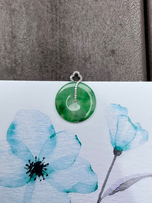 Green Jadeite Safety Coin Pendant - 平安扣 (NJP030)