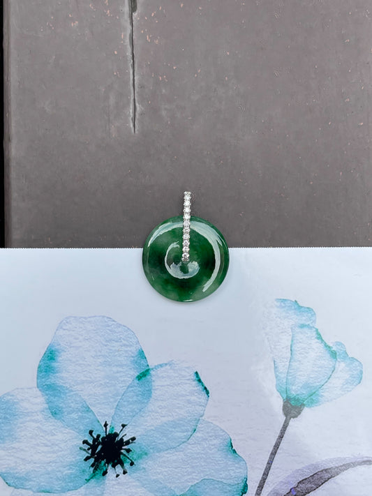 Green Jadeite Safety Coin Pendant - 平安扣 (NJP037)