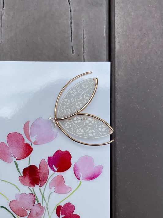 Icy White Jade Brooch - Butterfly (NJP040)