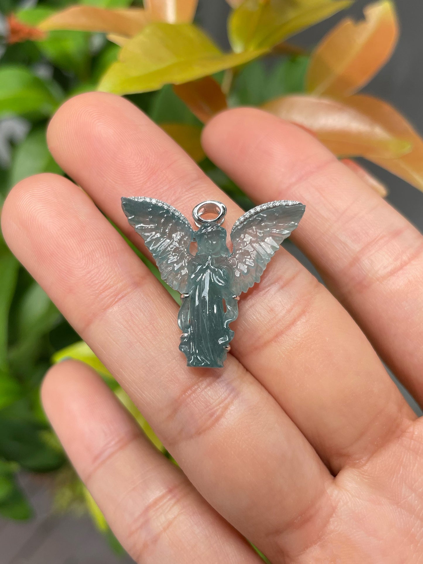 Blue Jade Pendant - Angel Carving (NJP042)