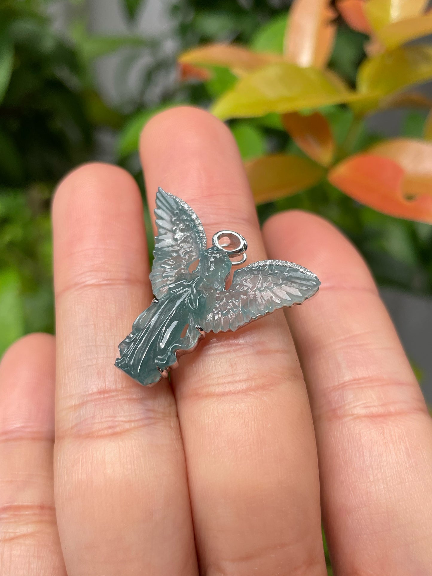 Blue Jade Pendant - Angel Carving (NJP042)