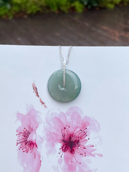 Bluish Green Jadeite Safety Coin Pendant - 平安扣 (NJP046)