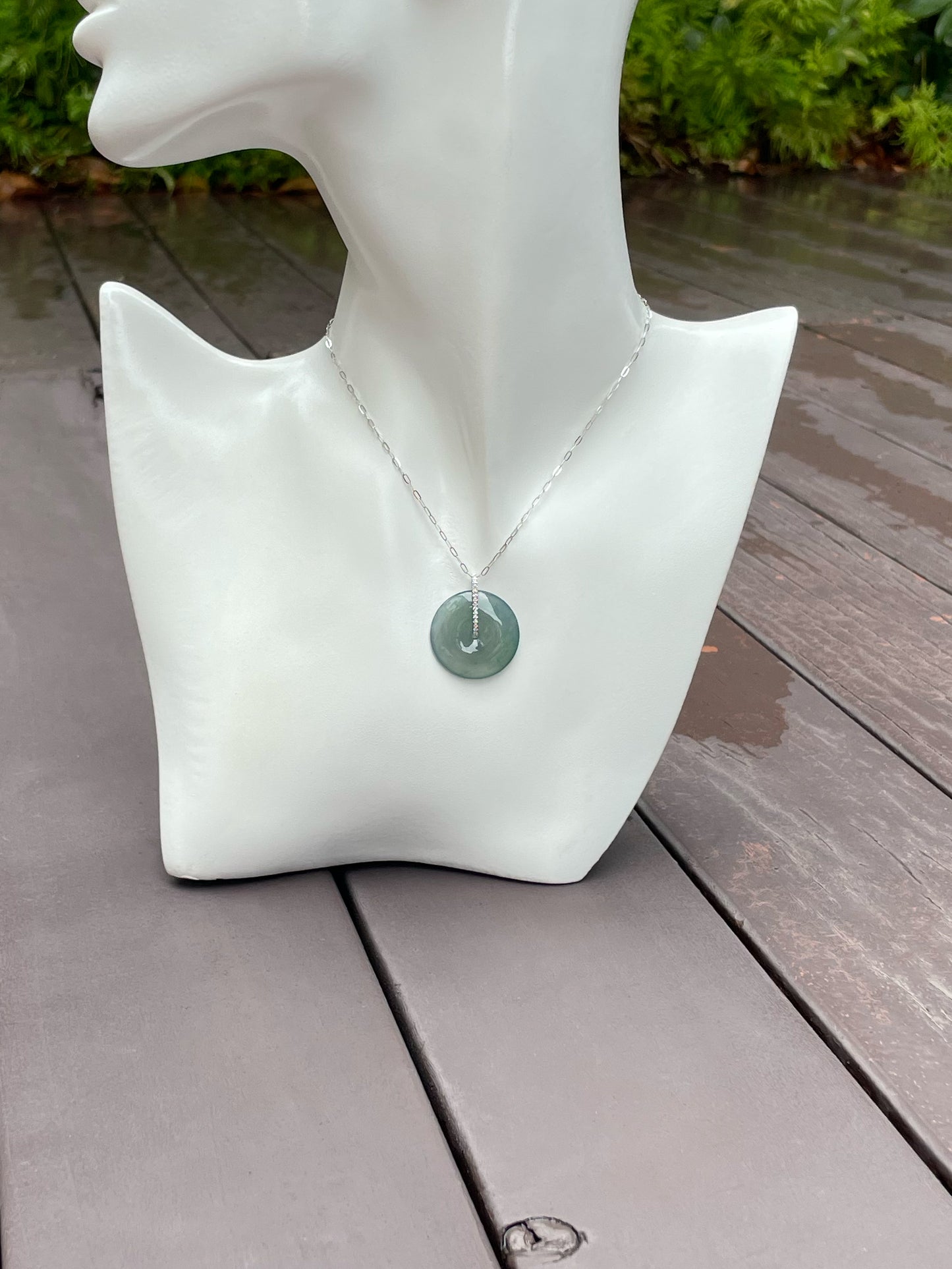 Bluish Green Jadeite Safety Coin Pendant - 平安扣 (NJP046)