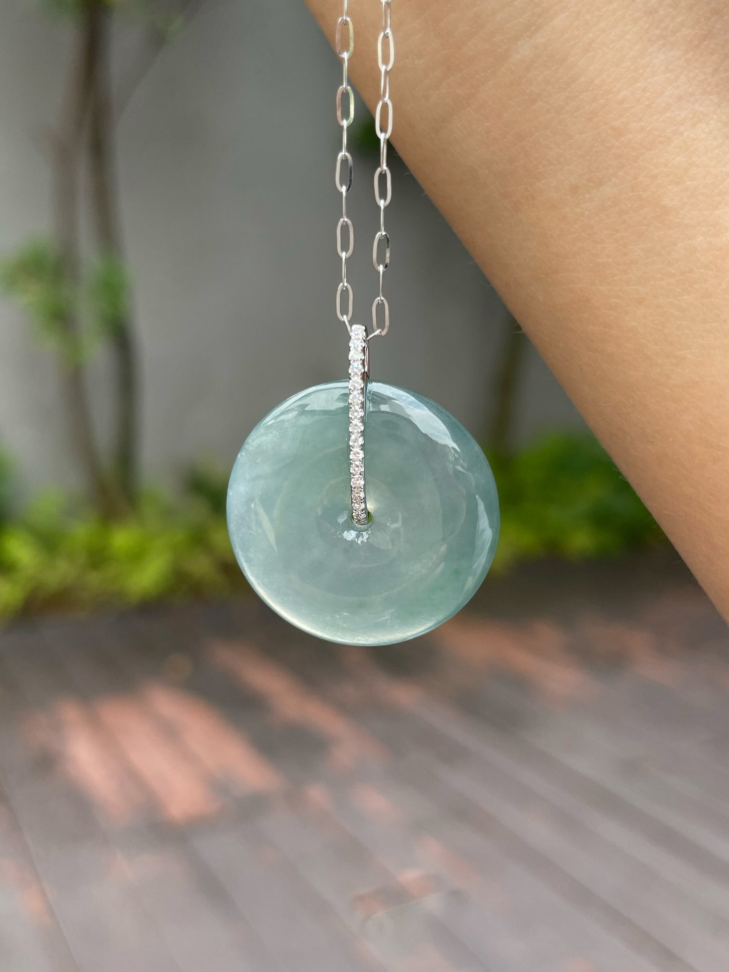 Bluish Green Jadeite Safety Coin Pendant - 平安扣 (NJP046)