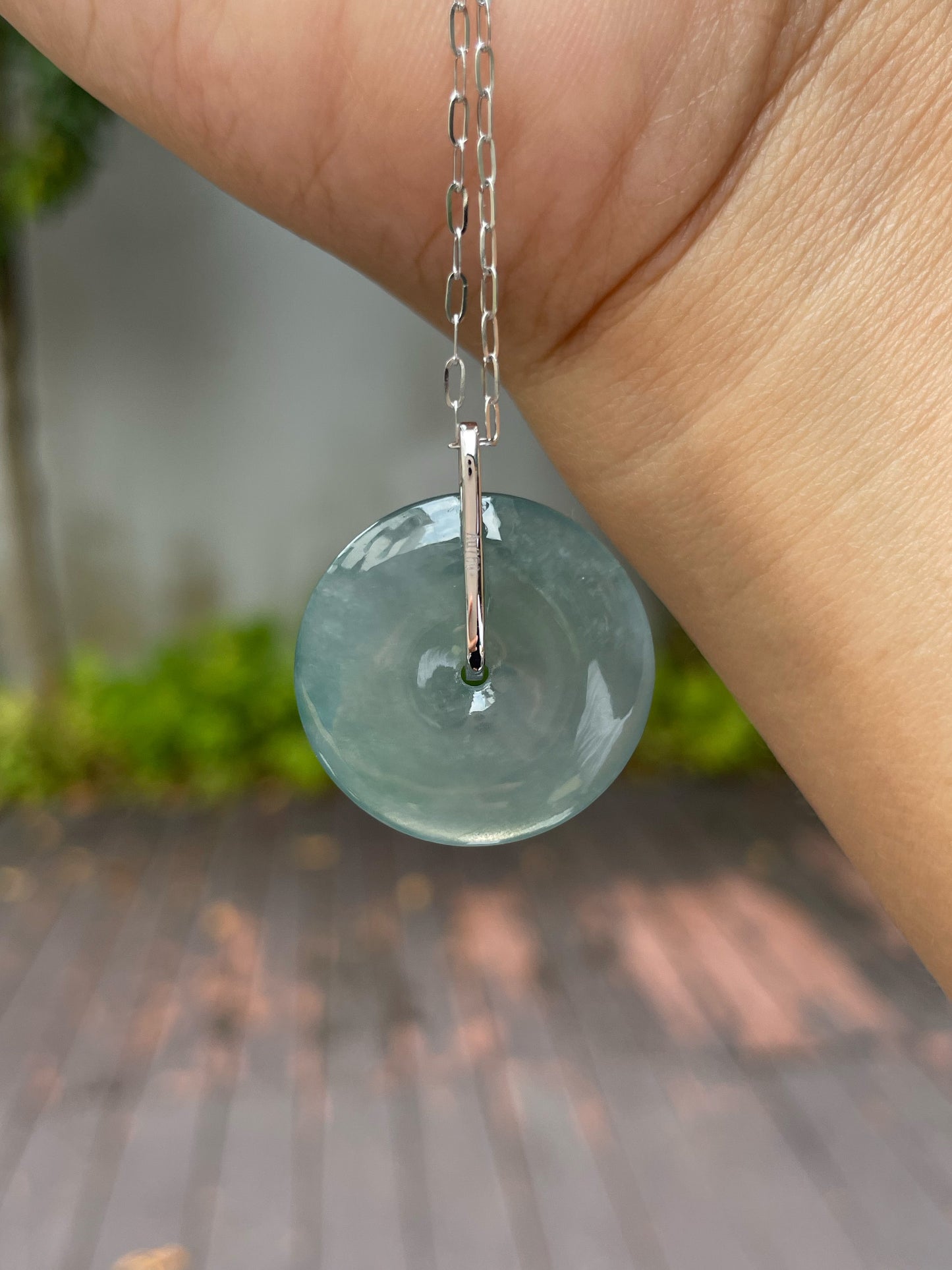 Bluish Green Jadeite Safety Coin Pendant - 平安扣 (NJP046)