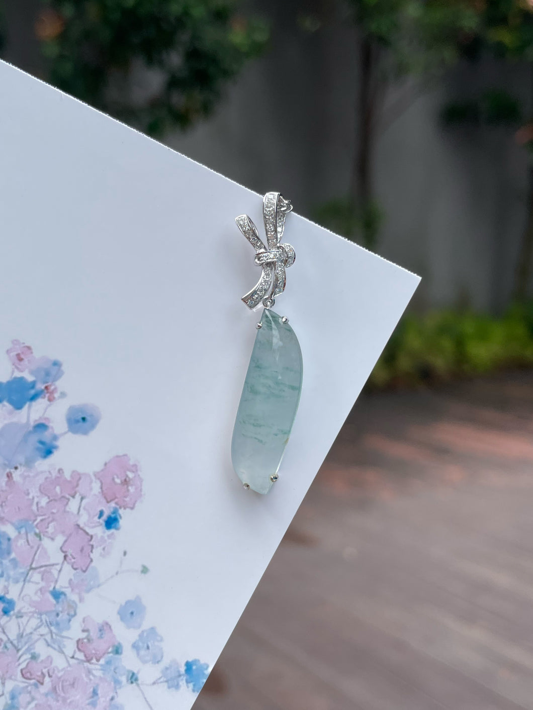 Icy Bluish Flower Jade Pendant (NJP049)