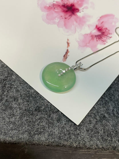 Icy Green Jadeite Safety Coin Pendant (NJP052)