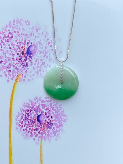 Green Jadeite Safety Coin Pendant - 平安扣 (NJP054)