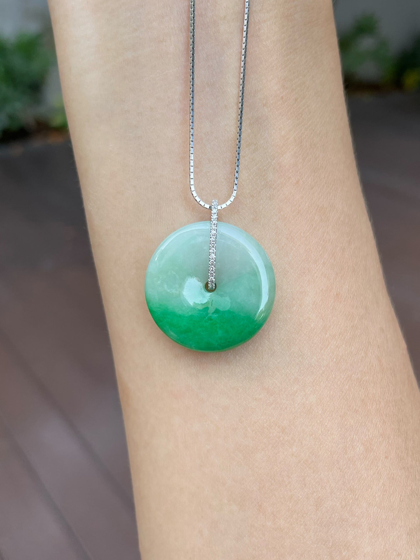 Green Jadeite Safety Coin Pendant - 平安扣 (NJP054)