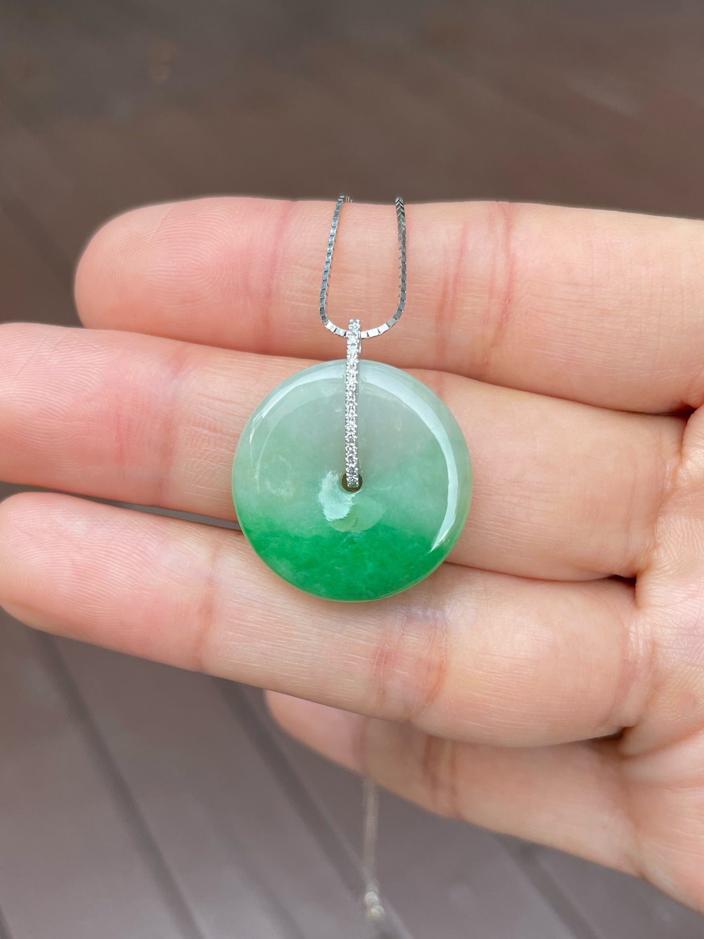 Green Jadeite Safety Coin Pendant - 平安扣 (NJP054)