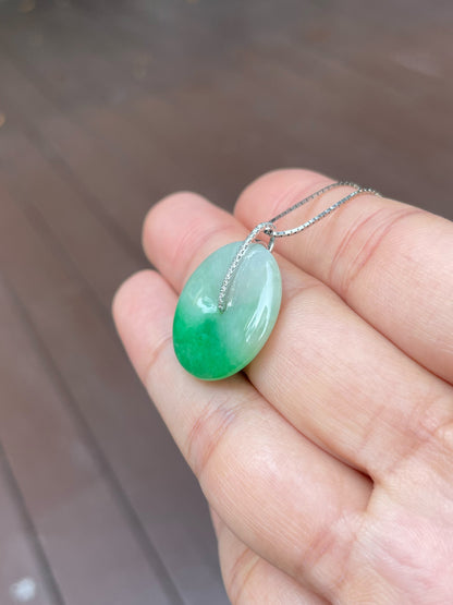 Green Jadeite Safety Coin Pendant - 平安扣 (NJP054)