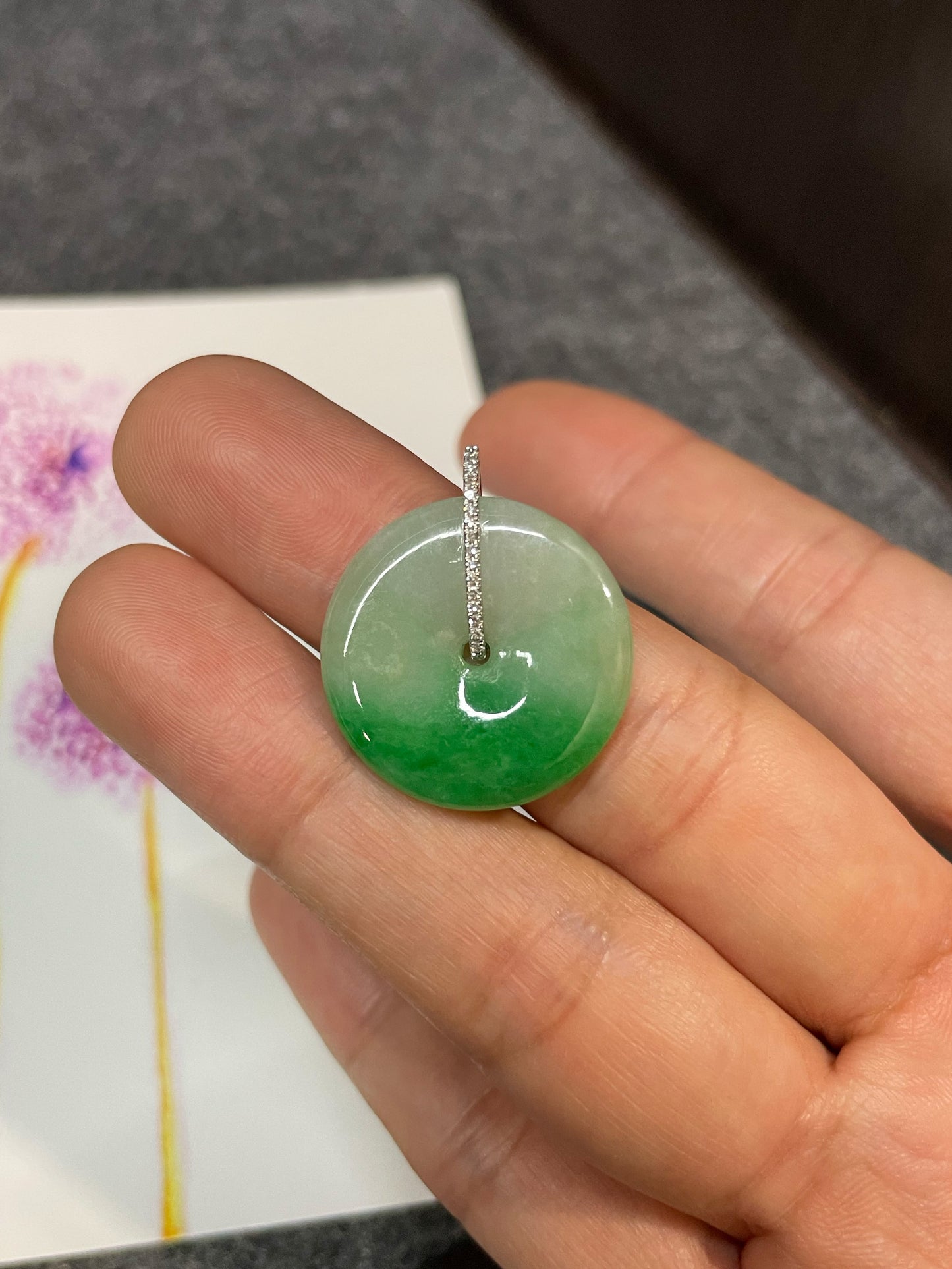 Green Jadeite Safety Coin Pendant - 平安扣 (NJP054)