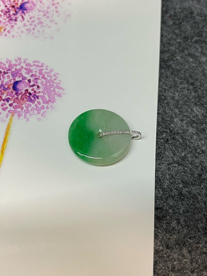 Green Jadeite Safety Coin Pendant - 平安扣 (NJP054)