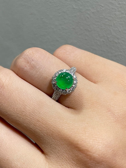 Icy Green Jadeite Cabochon Ring (NJR002)