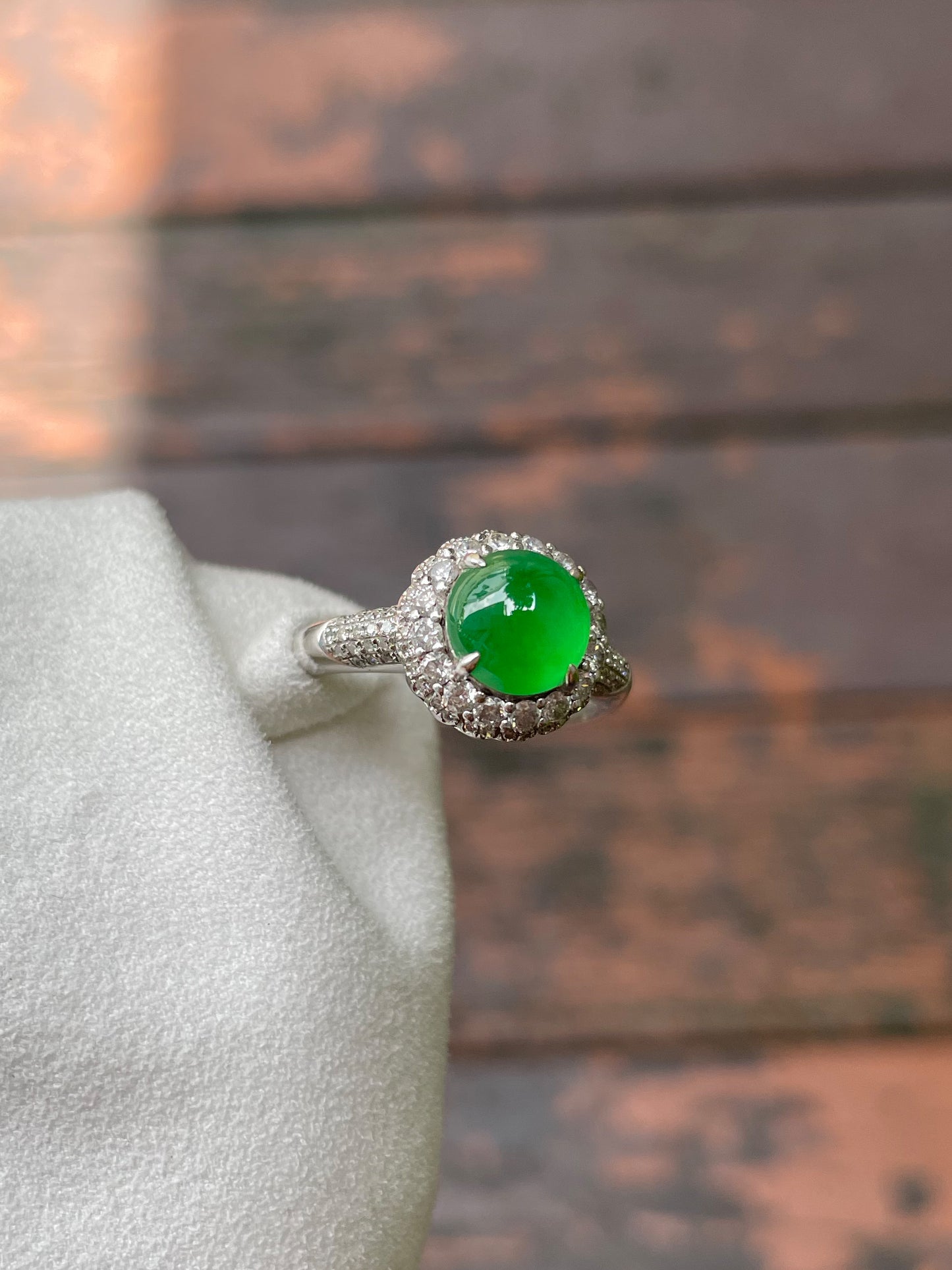 Icy Green Jadeite Cabochon Ring (NJR002)