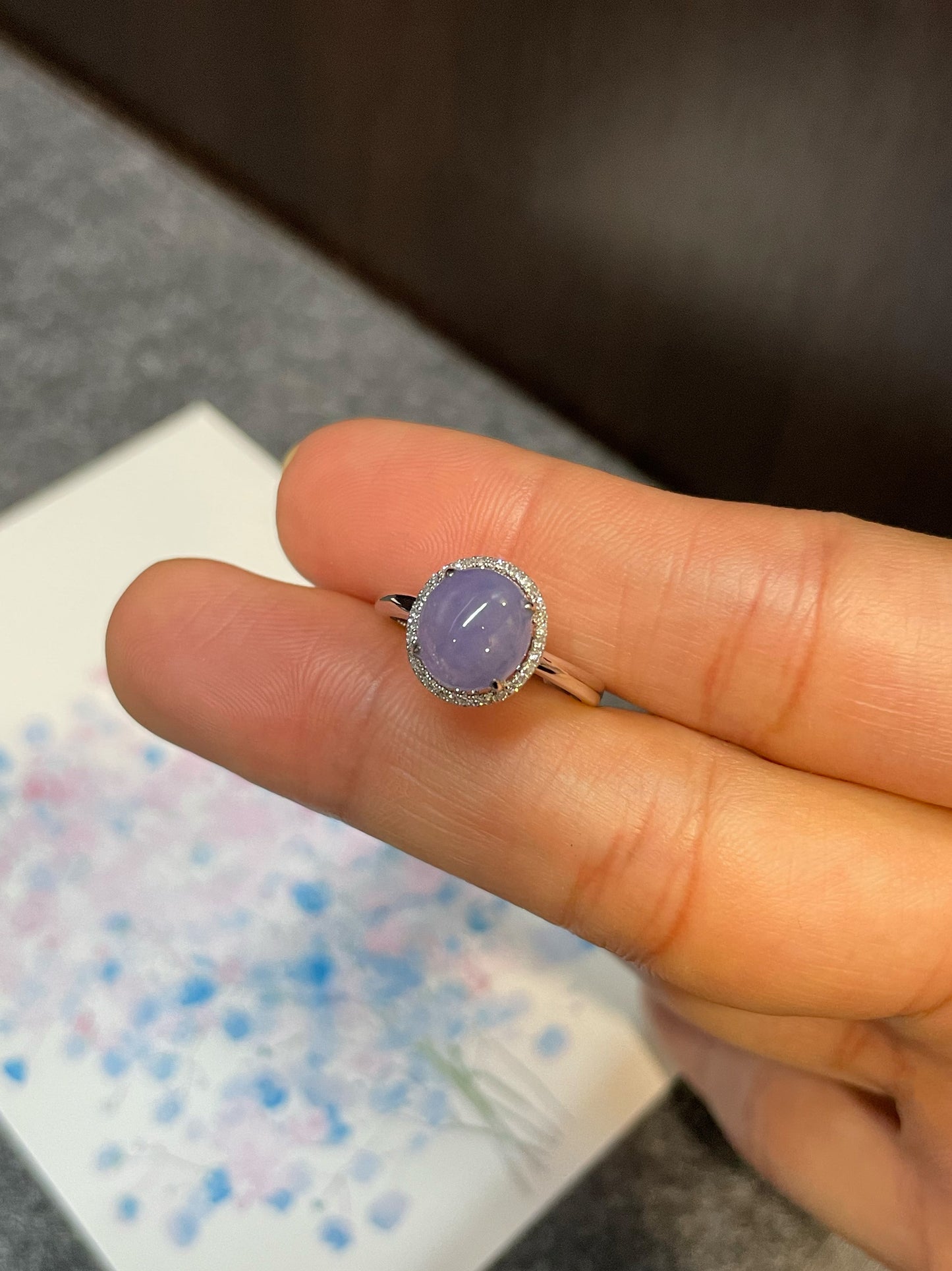 Lavender Jadeite Cabochon Ring (NJR018)