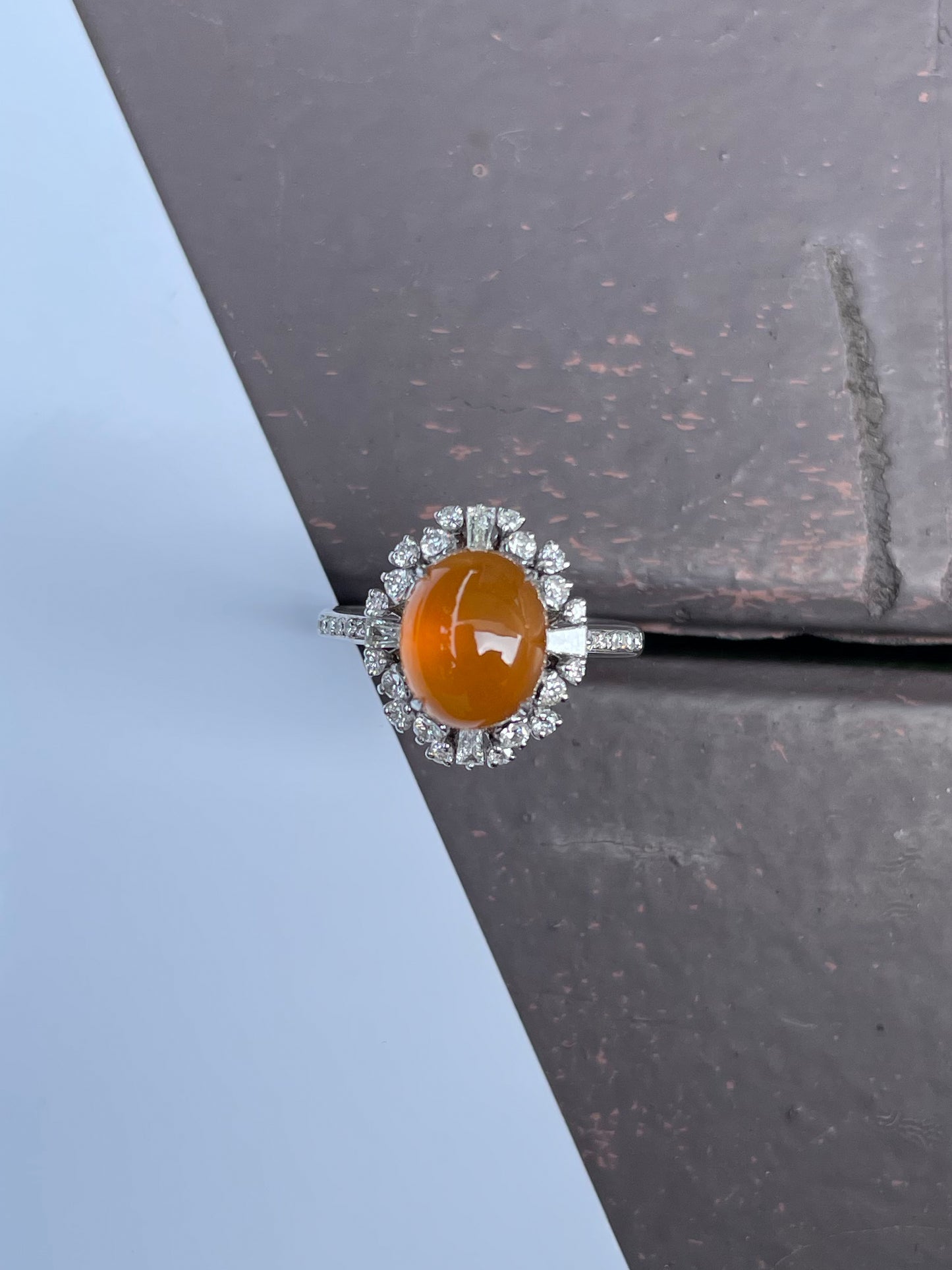 Orangy Yellow Jade Cabochon Ring (NJR032)