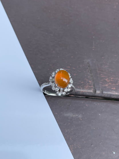 Orangy Yellow Jade Cabochon Ring (NJR032)