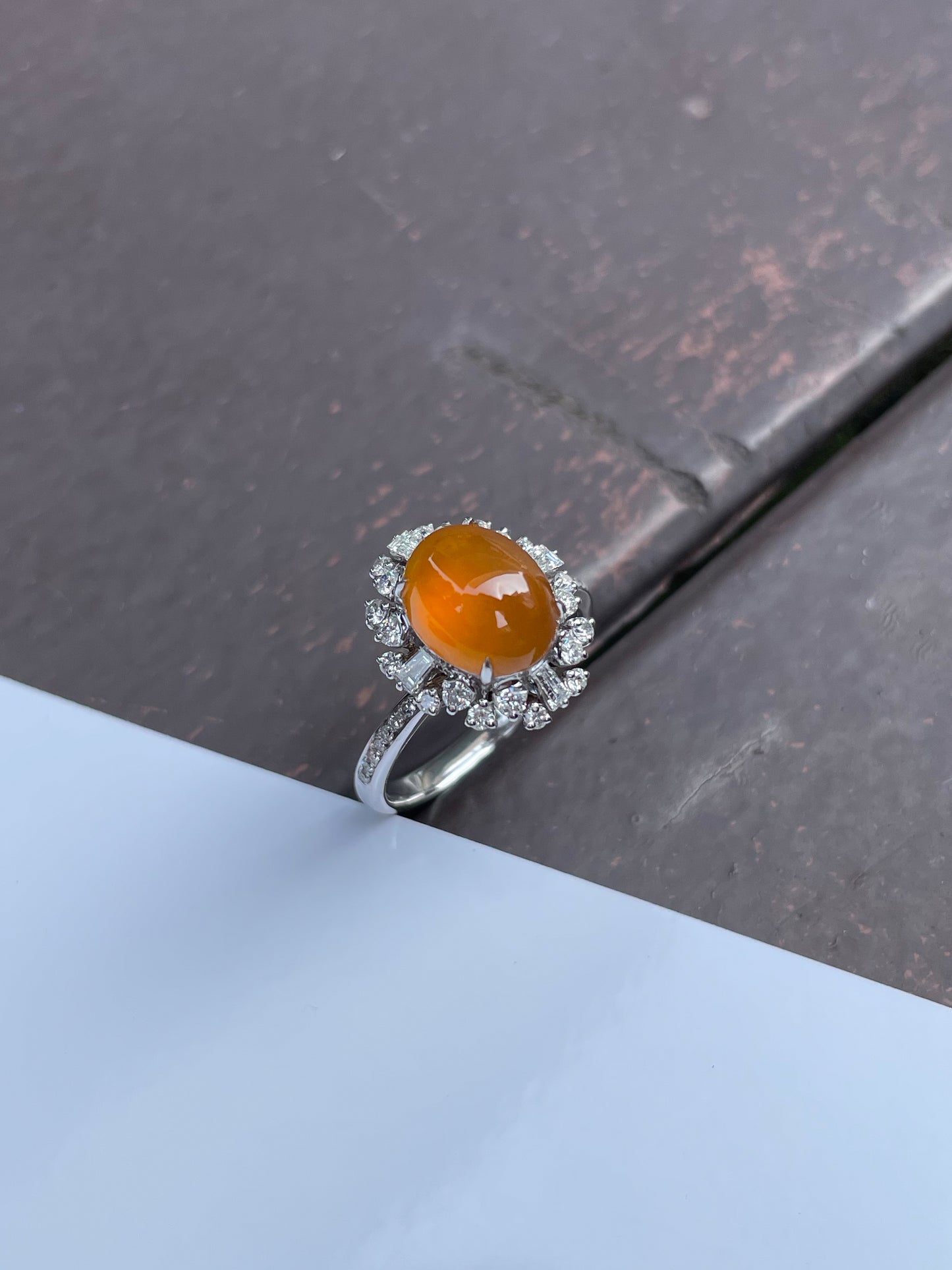 Orangy Yellow Jade Cabochon Ring (NJR032)