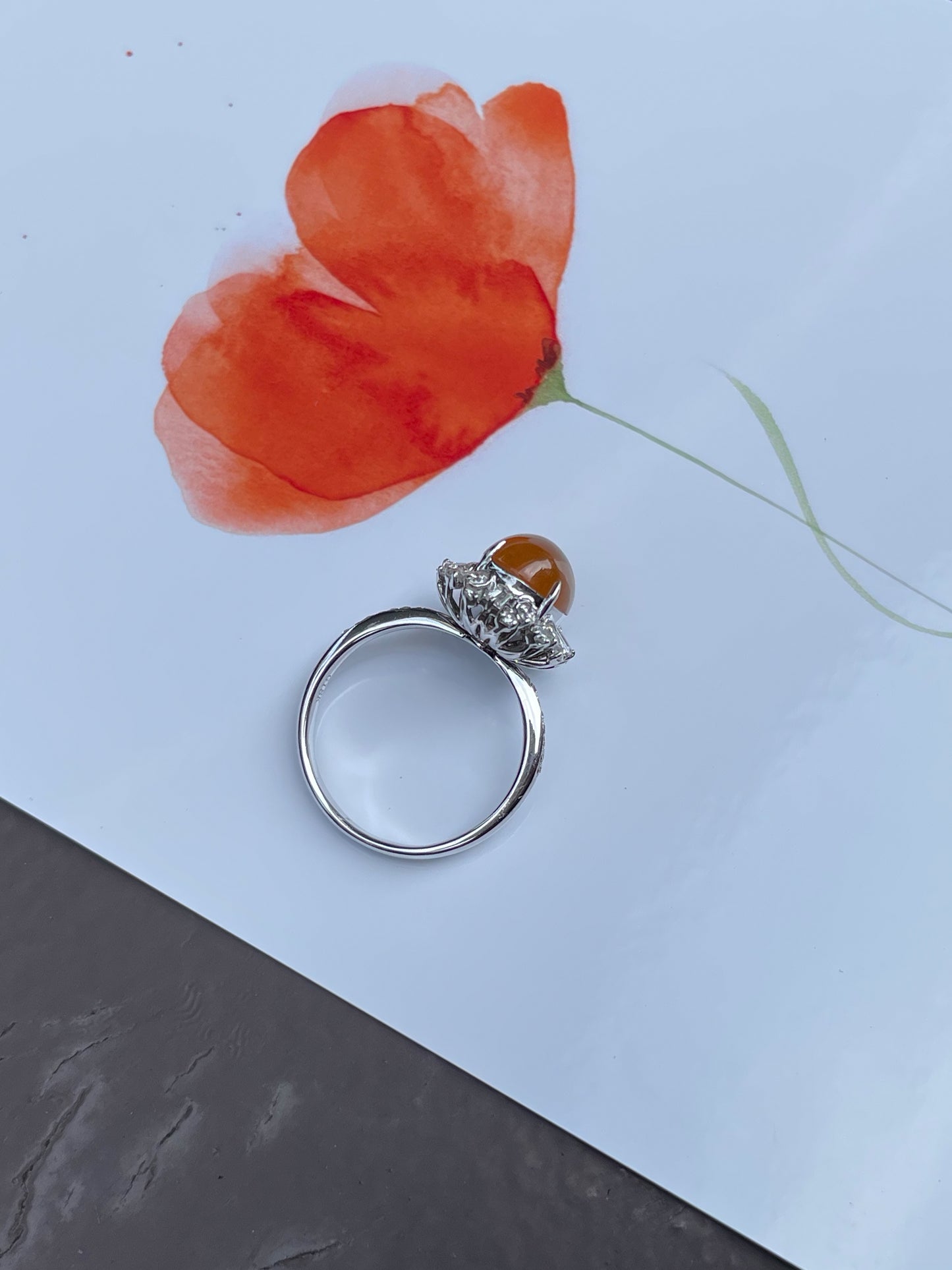 Orangy Yellow Jade Cabochon Ring (NJR032)