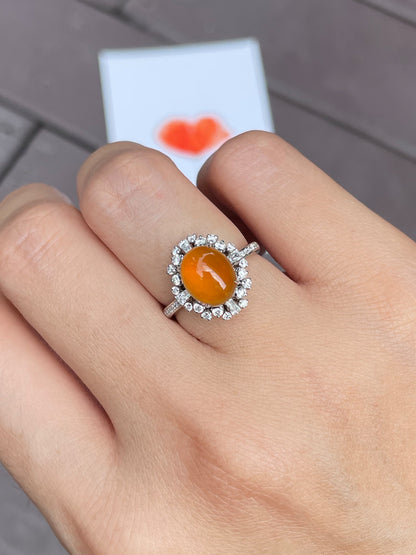 Orangy Yellow Jade Cabochon Ring (NJR032)