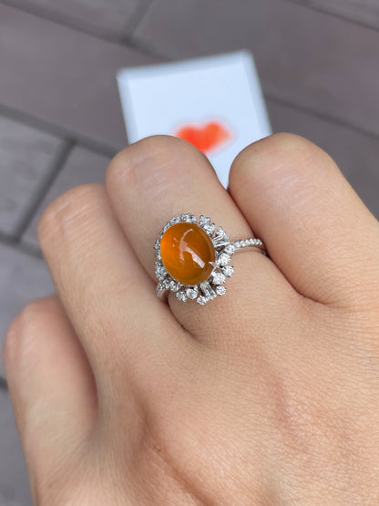 Orangy Yellow Jade Cabochon Ring (NJR032)