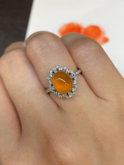 Orangy Yellow Jade Cabochon Ring (NJR032)