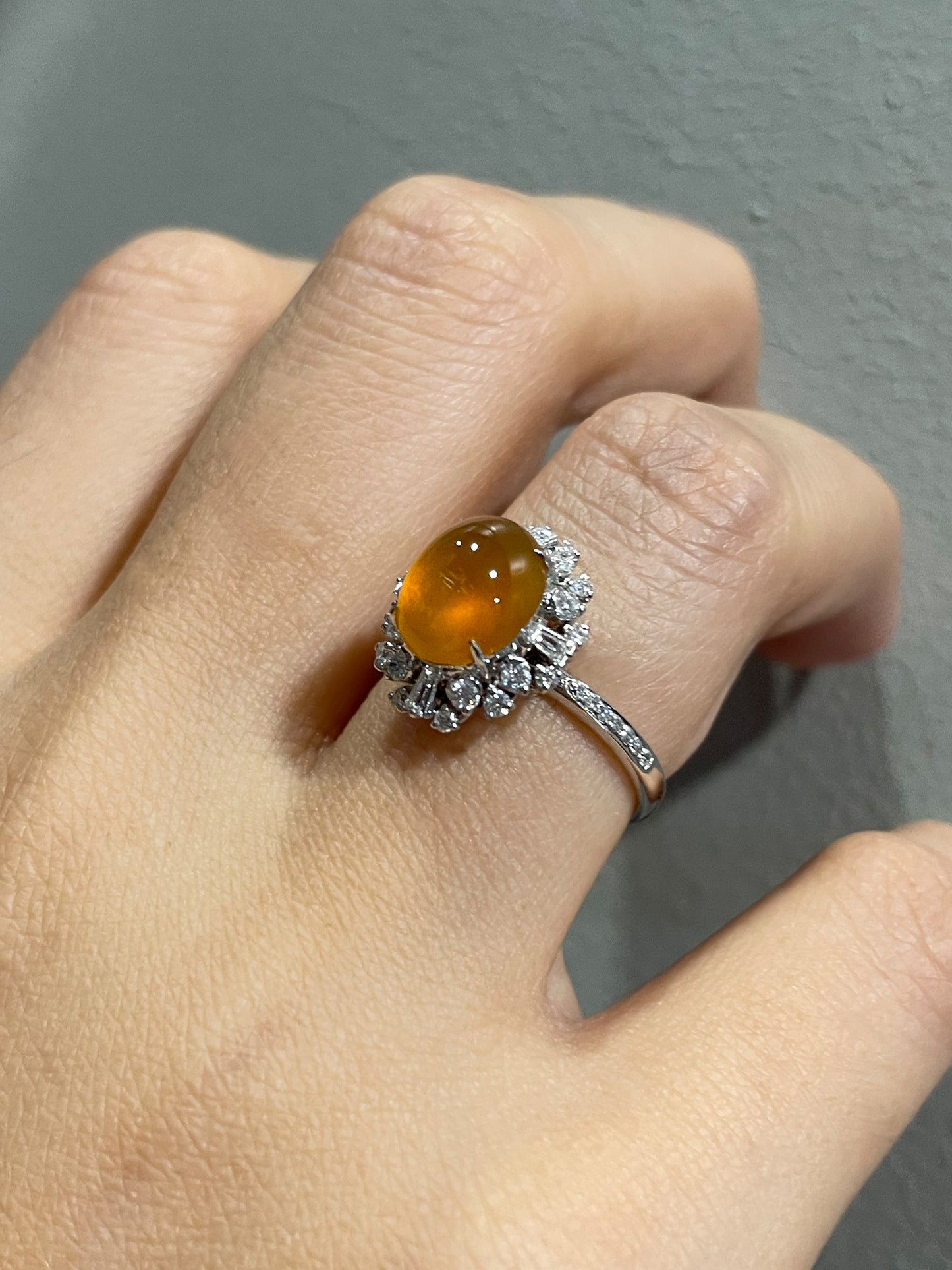 Orangy Yellow Jade Cabochon Ring (NJR032)