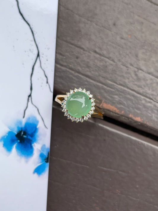 Icy Light Green Jade Cabochon Ring (NJR040)