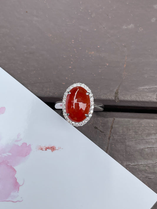 Red Jade Cabochon Ring (NJR042)