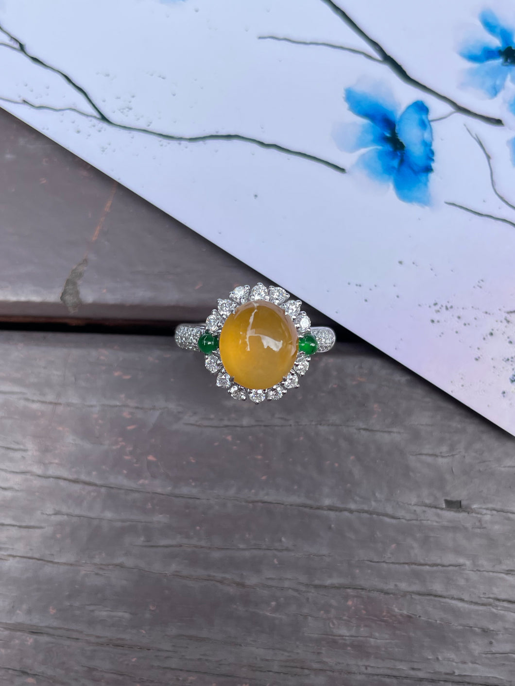 Yellow Jade Cabochon Ring (NJR044)