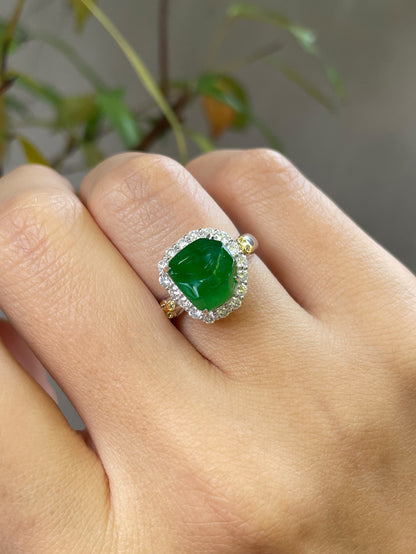 Green Jade Ring - Irregular Cutting (NJR045)