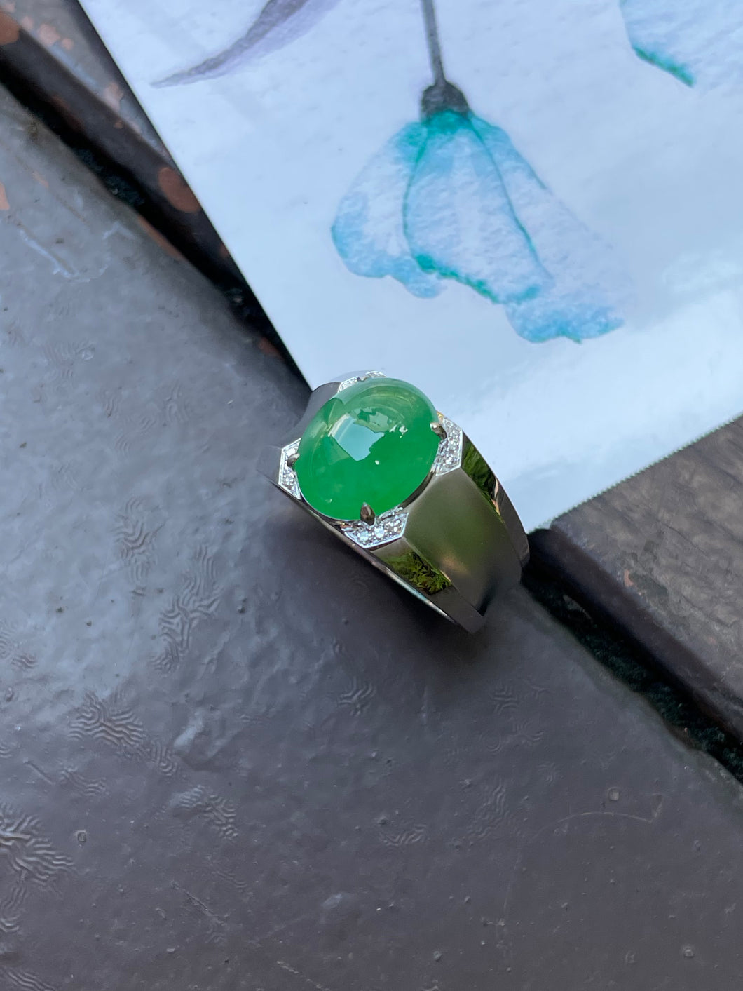 Green Jade Cabochon Men's Ring (NJR049)