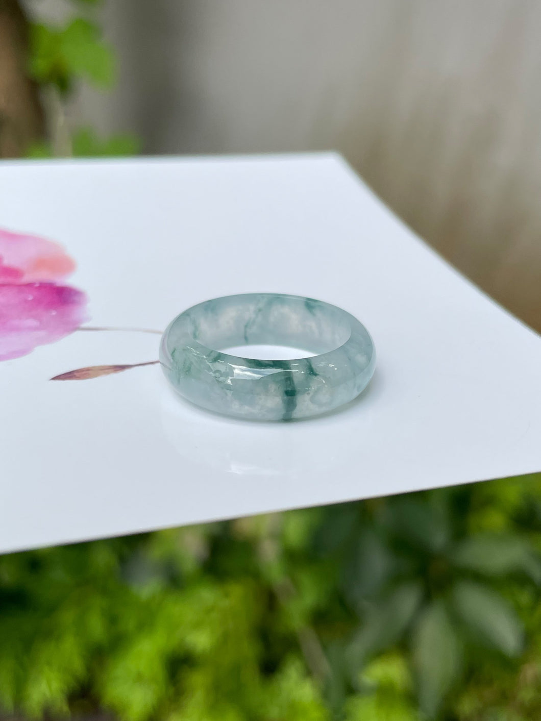 Bluish Green Jade Abacus Ring | HK 17 (NJR054)