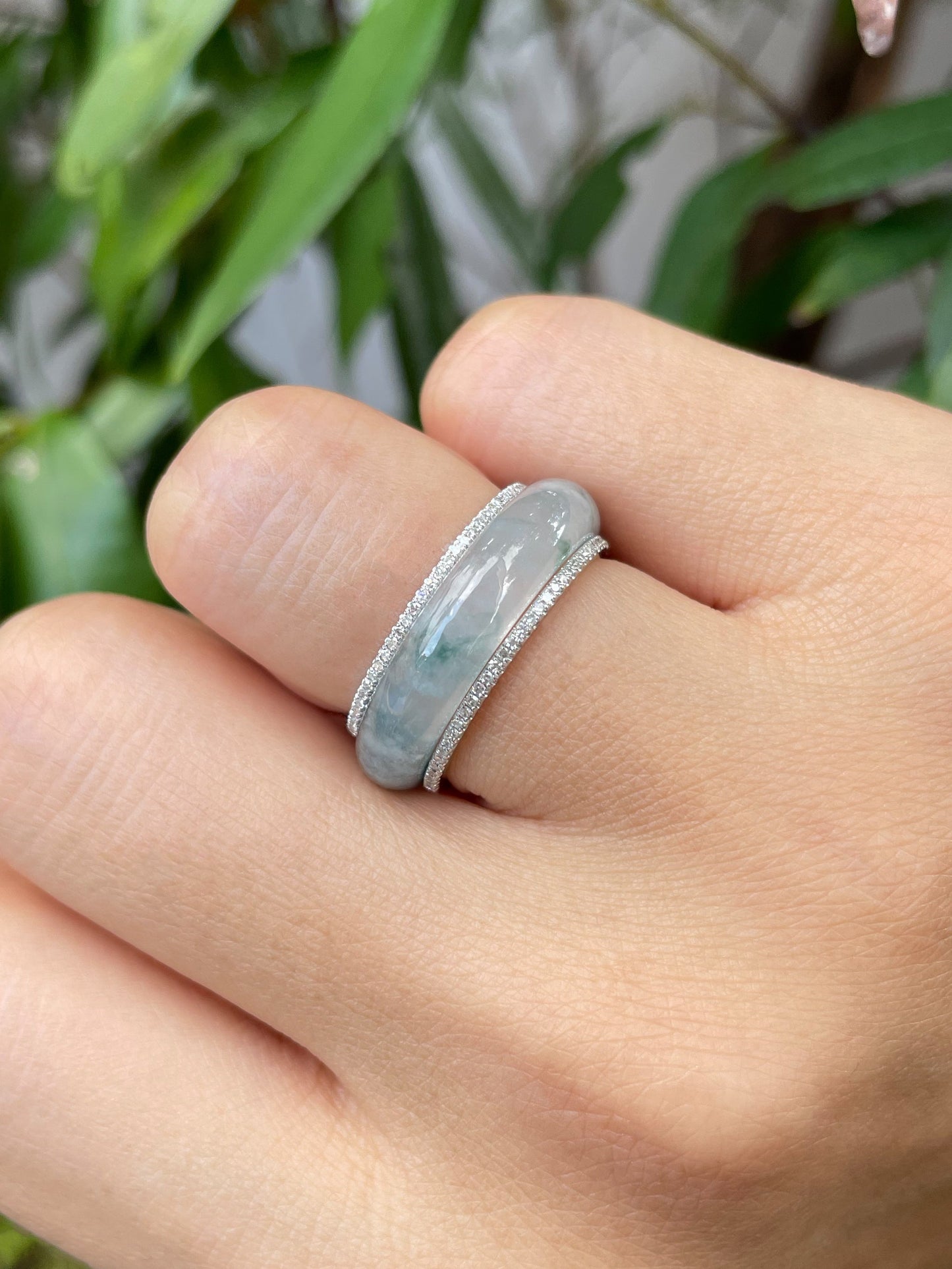 Icy Bluish Green Jade Abacus Ring | HK 14 (NJR062)