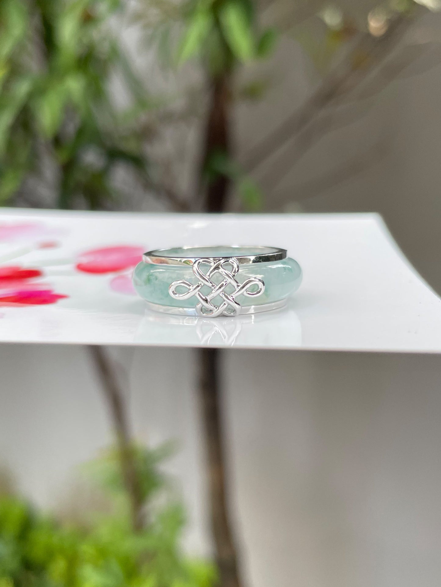 Icy Bluish Green Jade Abacus Ring | HK 14 (NJR062)