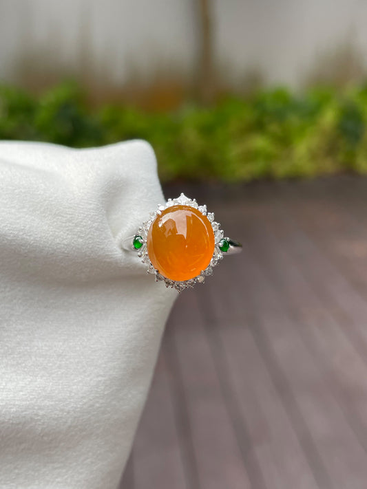 Icy Orange Jade Cabochon Ring (NJR063)