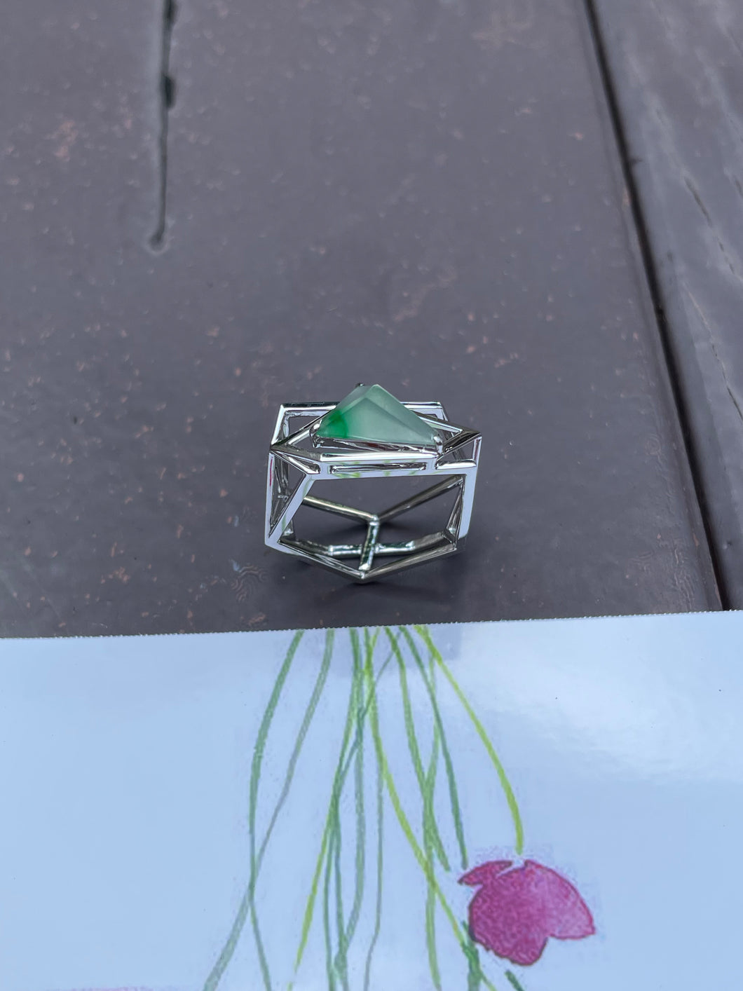 Icy Green Jade Ring - Irregular Cutting (NJR078)