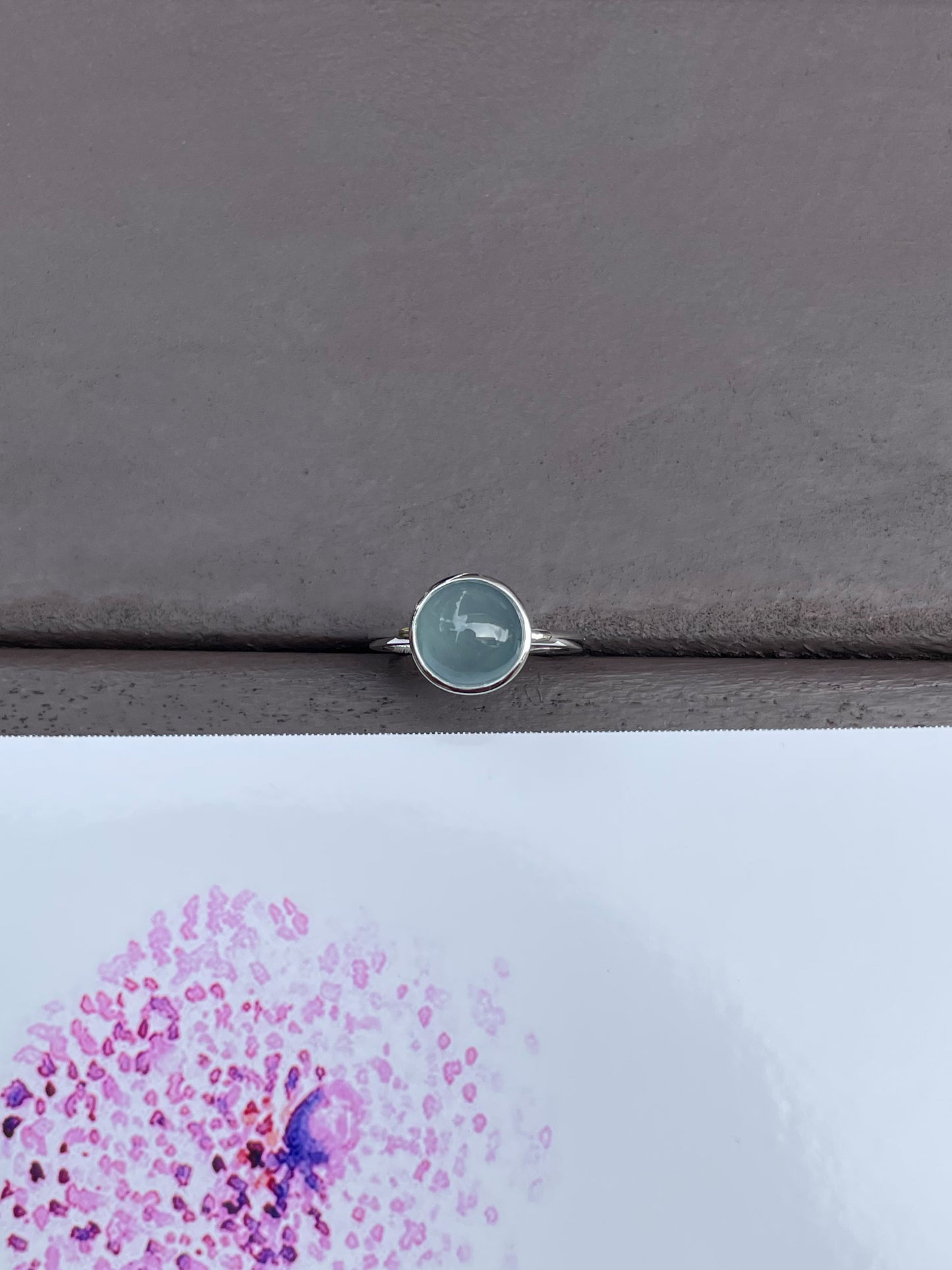 Icy Blue Jadeite Cabochon Ring (NJR088)