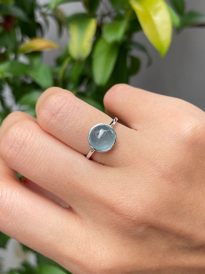 Icy Blue Jadeite Cabochon Ring (NJR088)
