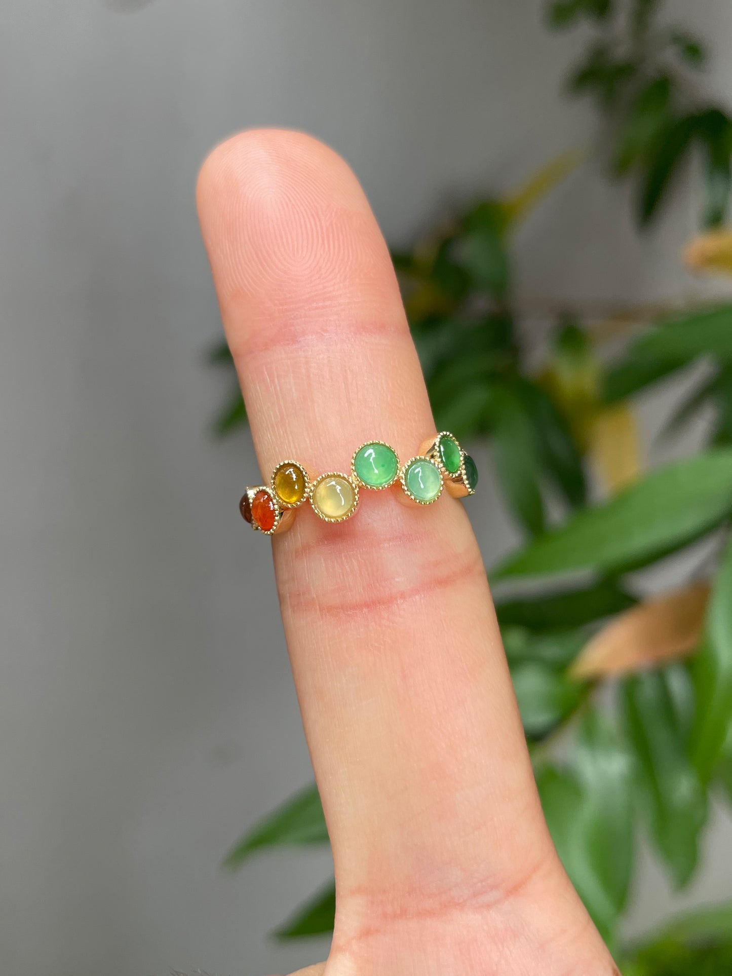 Multicoloured Jade Ring  - Cabochons (NJR094)