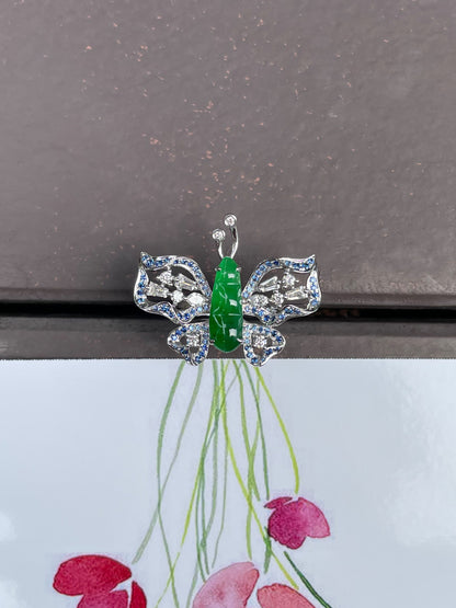 Green Jade Ring / Pendant - Butterfly Design (NJR100)