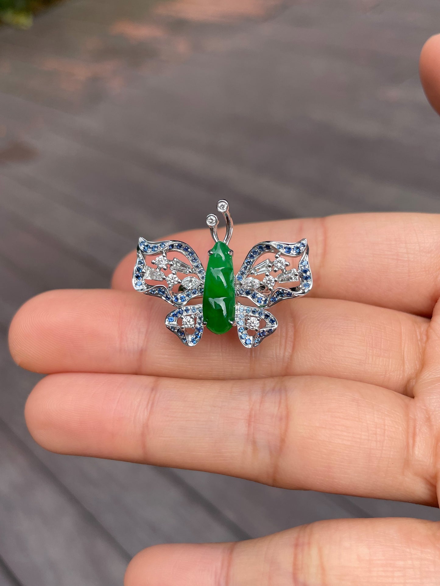 Green Jade Ring / Pendant - Butterfly Design (NJR100)