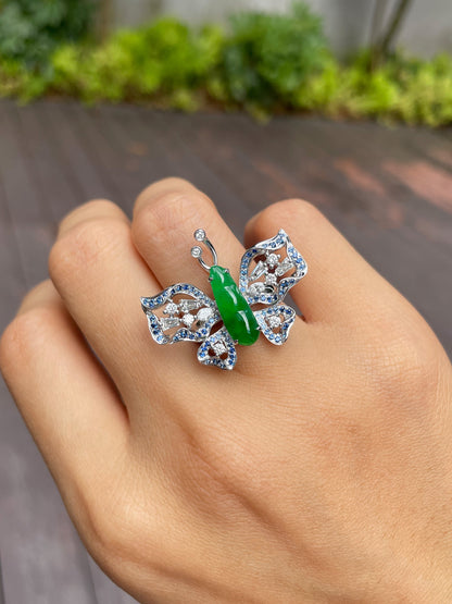 Green Jade Ring / Pendant - Butterfly Design (NJR100)