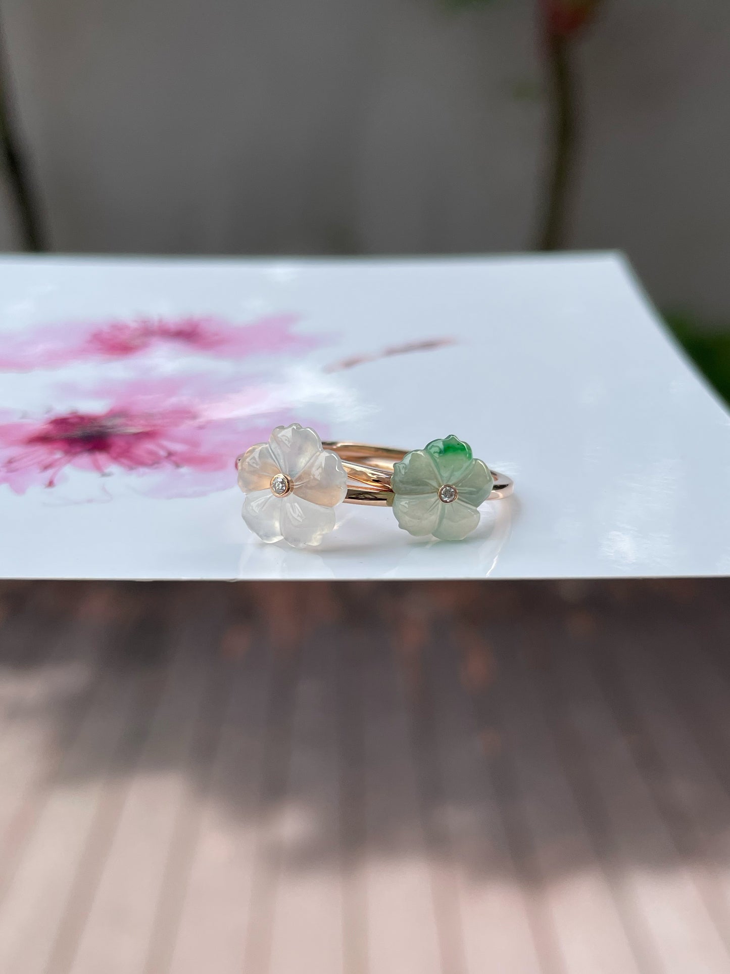 Icy Carved Jade Rings - Plum Blossom (NJR121)